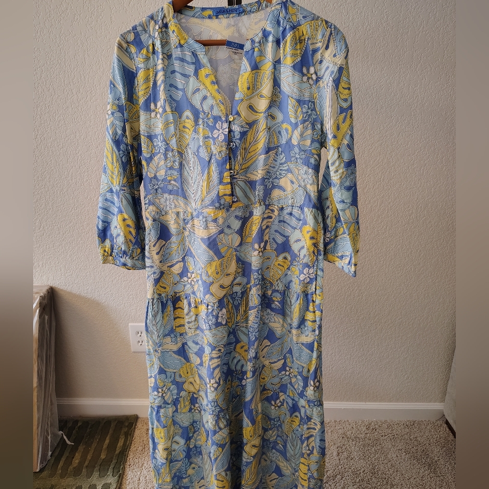 J.McLaughlin floral print linen blend midi dress Summer Beach Medium
